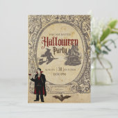 Invitation Halloween vintage rétro sorcière vampire (Debout devant)