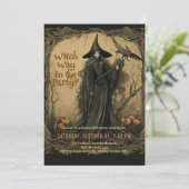 Invitation Halloween vintage sorcière (Debout devant)
