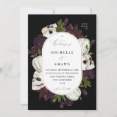 Invitation Halloween violet floral et Mariage crâne (Devant)