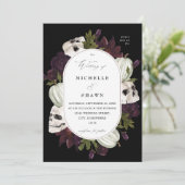 Invitation Halloween violet floral et Mariage crâne (Debout devant)