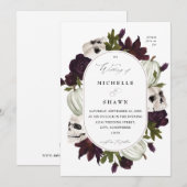 Invitation Halloween violet Floral et Mariage crâne blanc (Devant / Derrière)