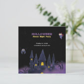Invitation Halloween violet noir amusant (Rectangle) (Debout devant)