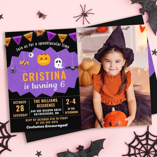Invitation Halloween violet noir Spooktacular Anniversaire Ph