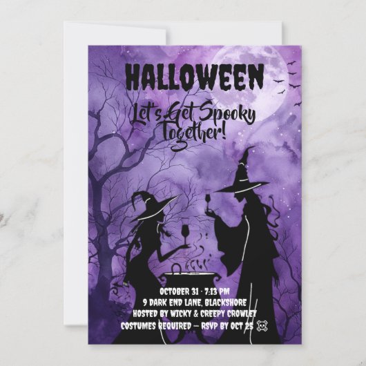 Invitation Halloween Violet pour une Soirée Épouva (Devant)