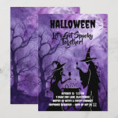 Invitation Halloween Violet pour une Soirée Épouva (Devant / Derrière)