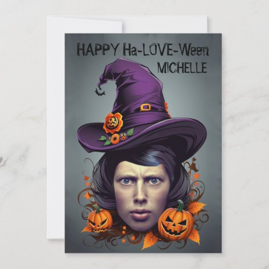 Invitation Halloween visage sorcière dans les salutations de  (Devant)