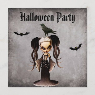 Invitation Halloween Whimsic Frankie Bride et Crow Damask