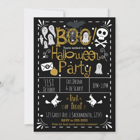 Invitation Halloween Whimsical Hand Drame Costume Party (Devant)