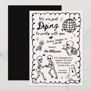 Invitation Halloween Whimsical Quirky Hand Drake Skeleton