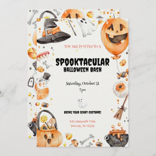 Invitation Halloween Whimsical 'Spooktacular' (Devant / Derrière)