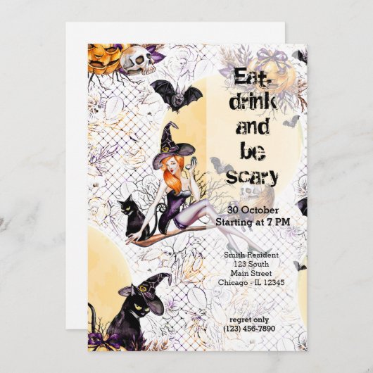 Invitation Halloween Witch (Devant / Derrière)