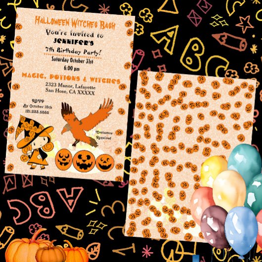 Invitation Halloween Witch Bash Jack-o'-lantern fête d'annive