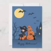 Invitation Halloween Witch, Black Cat et la fête Citrouille (Dos)