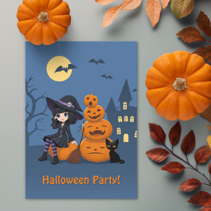 Invitation Halloween Witch, Black Cat et la fête Citrouille