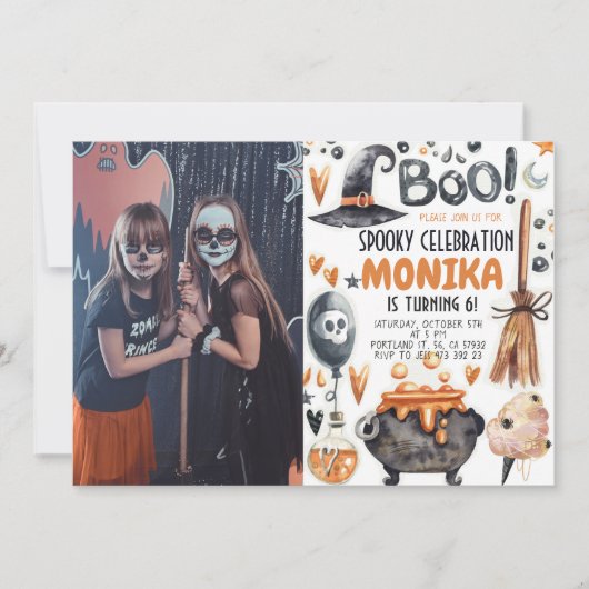 Invitation Halloween Witch Cauldron Photo Anniversaire (Devant)