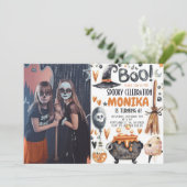 Invitation Halloween Witch Cauldron Photo Anniversaire (Debout devant)