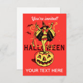 Invitation Halloween Witch Girl (vintage) (Devant / Derrière)