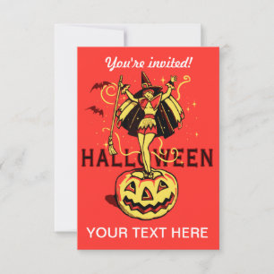 Invitation Halloween Witch Girl (vintage)
