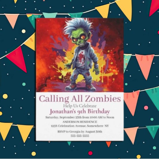 Invitation Halloween Zombie Boy Party