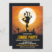 Invitation Halloween zombie de cimetière orange (Devant / Derrière)