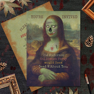 Invitation Halloween Zombie Mona Lisa Fête Éffrayante d'horre