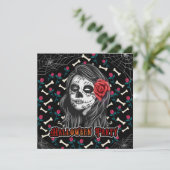 INVITATION HALLOWEWEEN PARTI SUCRE SKULL FILLE & ROSES ROSES  (Debout devant)
