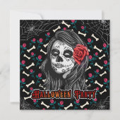 INVITATION HALLOWEWEEN PARTI SUCRE SKULL FILLE & ROSES ROSES  (Devant)