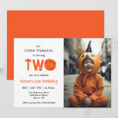 Invitation Haloween citrouille avec photo Enfants 2e annivers (Devant / Derrière)