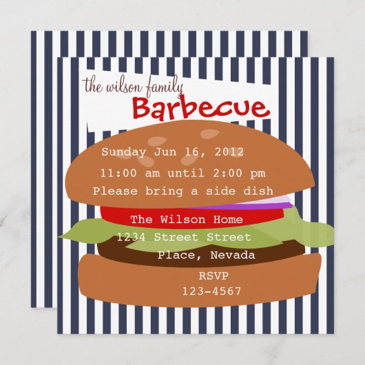 Invitation Hamburger délicieux (Devant / Derrière)