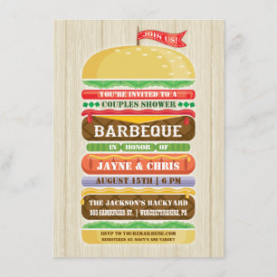 Invitation Hamburger empilé rustique Couples Douche BBQ