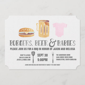 Invitation Hamburgers, bébés de n de bière '- baby shower