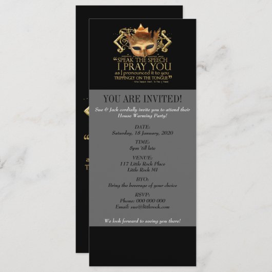 Invitation Hamlet "parle le discours..." Devis (version Gold) (Devant / Derrière)