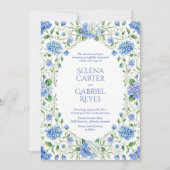 Invitation Hamptons Style Blue Hydrangea Watercolor Wedding (Devant)
