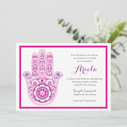 Invitation Hamsa colorée (Debout devant)