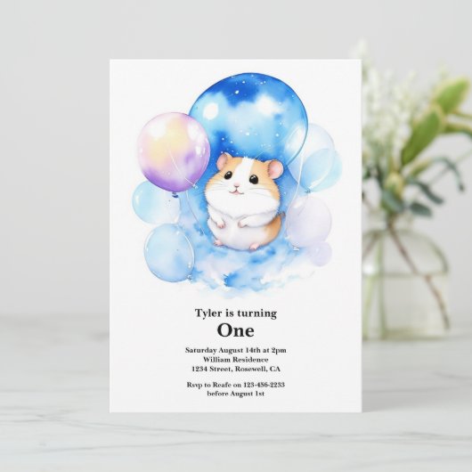 Invitation Hamster 1er anniversaire (Debout devant)