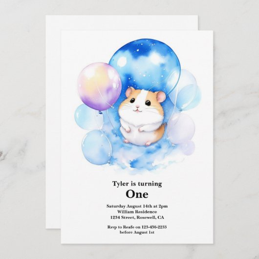 Invitation Hamster 1er anniversaire (Devant / Derrière)