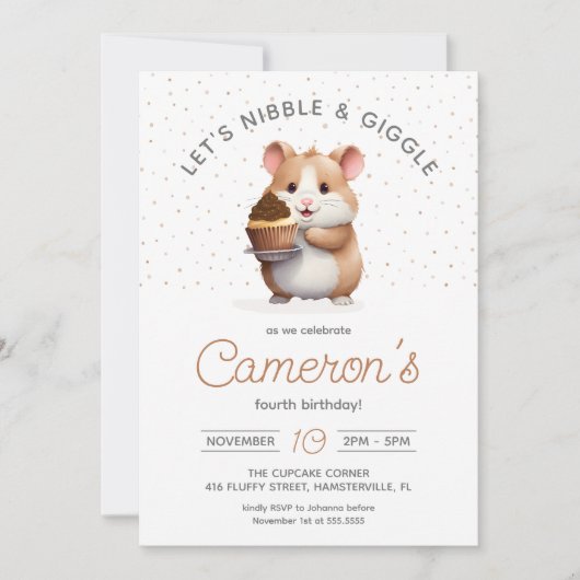 Invitation Hamster, Cupcake au chocolat Anniversaire des enfa (Devant)