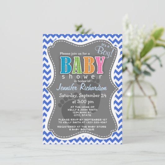 Invitation Han Blue Chevron Stripes (Debout devant)