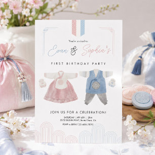 Invitation Hanbok rose et bleu Doljanchi Premier Anniversaire
