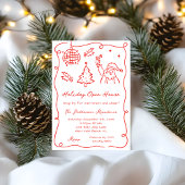 Invitation Hand Dawn Whimsical Red Funky Christmas Open House