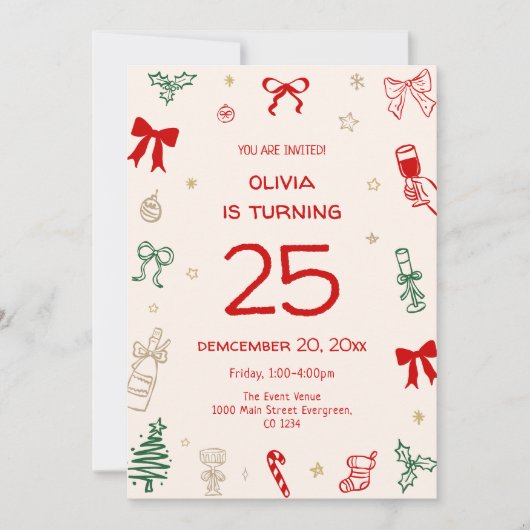 Invitation Hand Drawn Adult Christmas Party (Devant)
