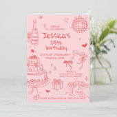 Invitation Hand Drawn Adult Handwritten Scribble Birthday  (Debout devant)