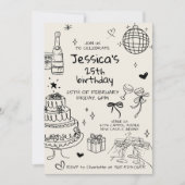 Invitation Hand Drawn Adult Handwritten Scribble Birthday  (Devant)