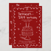 Invitation Hand Drawn Adult Scribble Birthday  (Devant / Derrière)