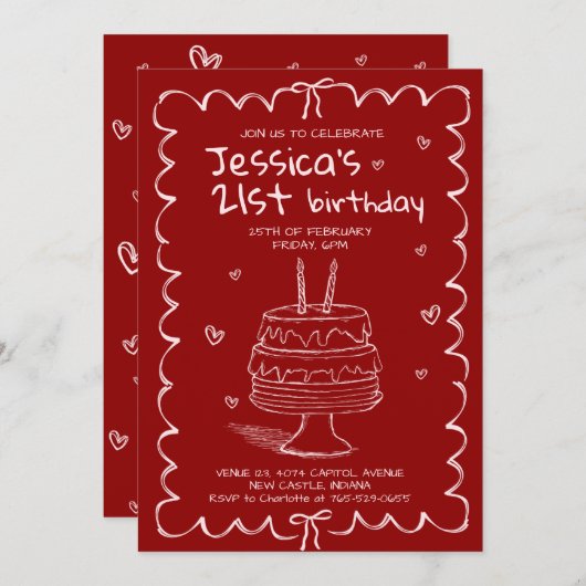 Invitation Hand Drawn Adult Scribble Birthday  (Devant / Derrière)