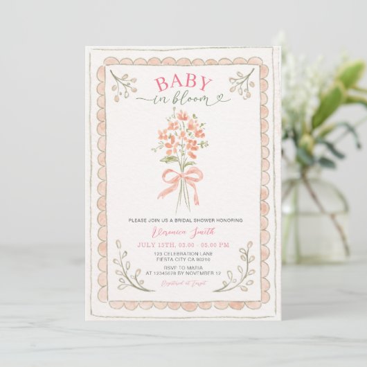 Invitation Hand Drawn Baby in Bloom Baby Shower Invite (Debout devant)