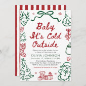 Invitation Hand Drawn Baby It's Cold Outside Baby Shower (Devant / Derrière)