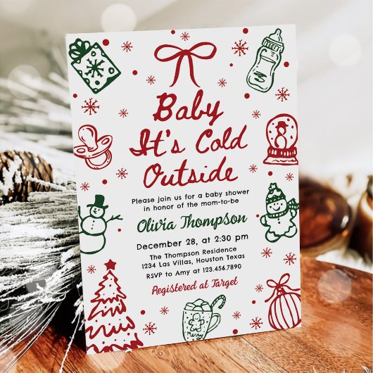 Invitation Hand Drawn Baby It's Cold Outside Baby Shower
