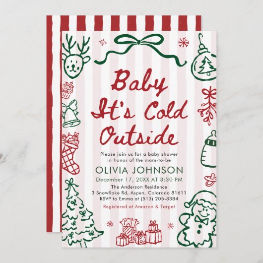 Invitation Hand Drawn Baby It's Cold Outside Baby Shower (Devant / Derrière)