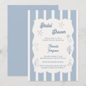 Invitation Hand drawn beach dusty blue ivory Bridal Shower (Devant / Derrière)